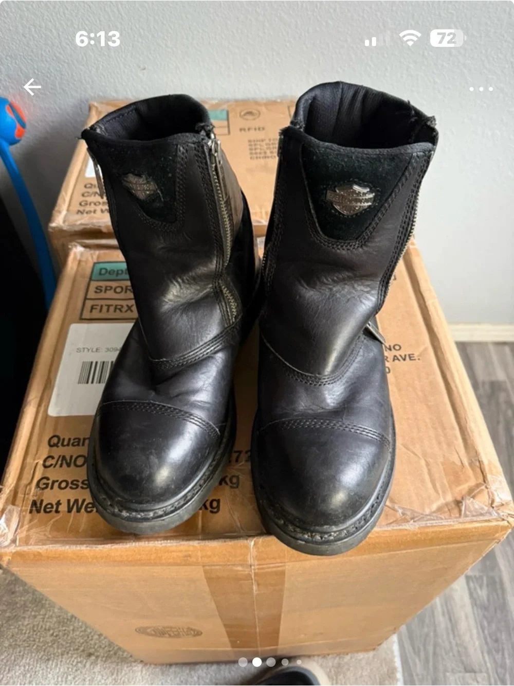 Harley-Davidson Black Leather Zip-Up Riding Boots